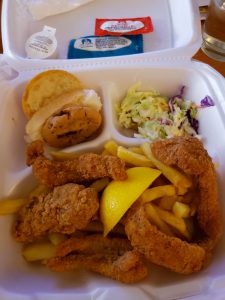 March 29, 2019: St Benilde Catholic Church fish plate. Been going here for several years also; always a treat. This is one of my favorite little churches in Metry. And this year, they added a drive thru option! Used to be a huge line in their school cafeteria. 
