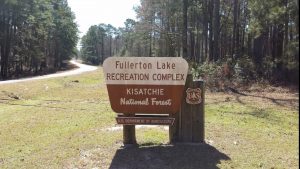 Entrance to Fullerton Lake campground in Kisatchie National Forest